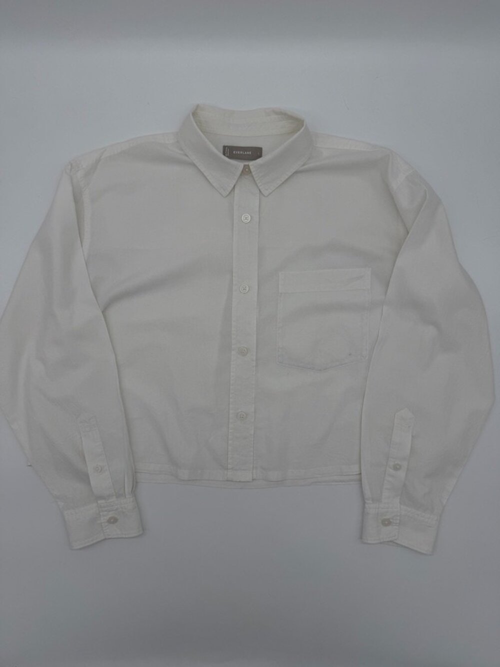 Everlane Way-Short Cropped White Button Up Shirt L